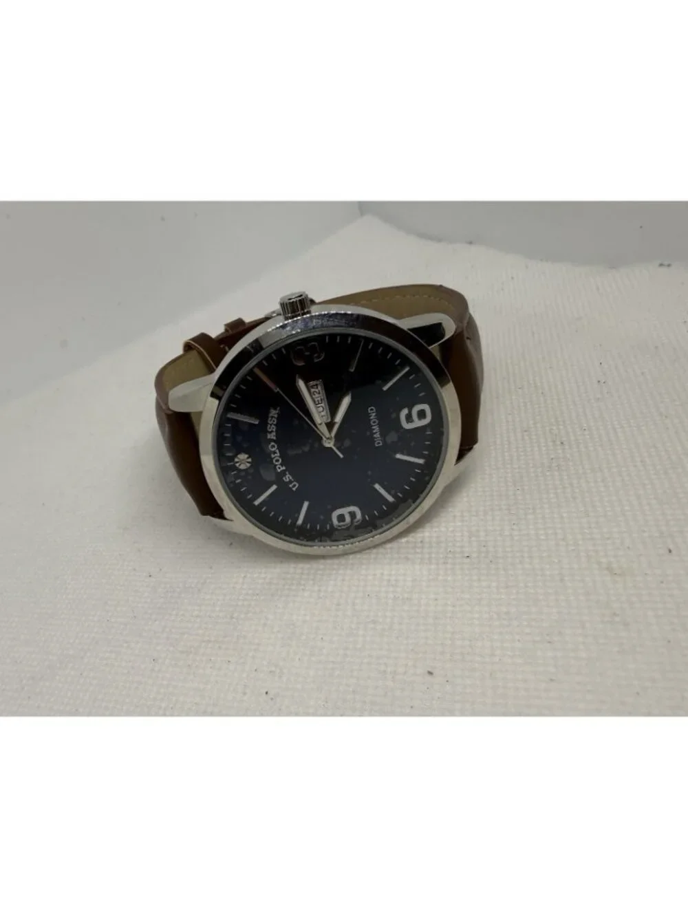 U.S. Polo Assn. Men's Quartz Diamond Accent Watch Blue Sunray Dial Day-Date